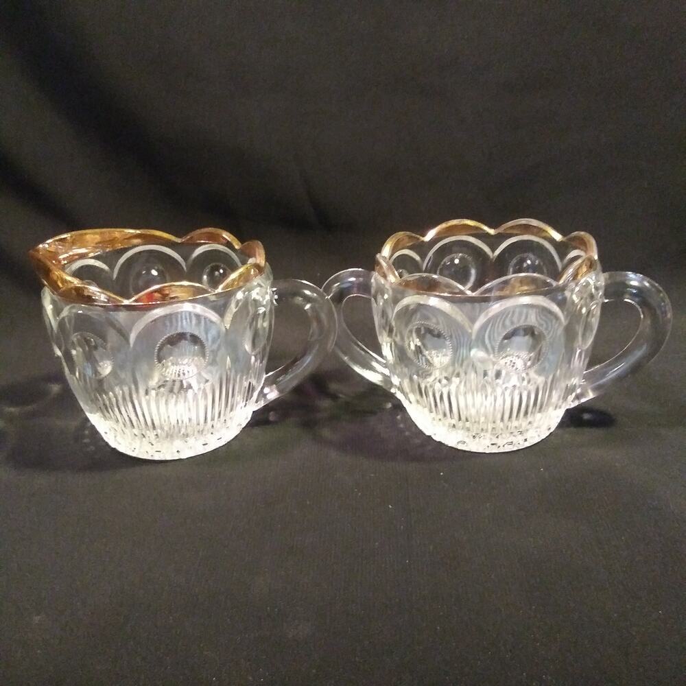 Vintage EAPG Bartlett and Collins Cream n Sugar Set in St. Genevieve 18k Gold